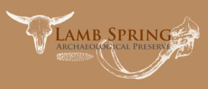 Lamb Springs Archaeological Preserve Logo showing the skulls of a prehistoric Bison the skull of a mammoth and a spear point.